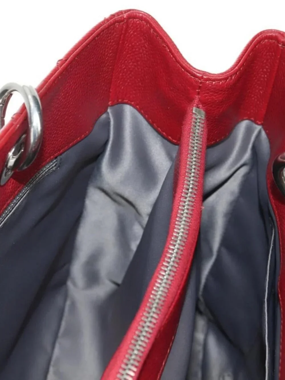 CHANEL GST Matelasse Chain Tote Bag Grained Calf Skin Red Silver CC Auth ep1...